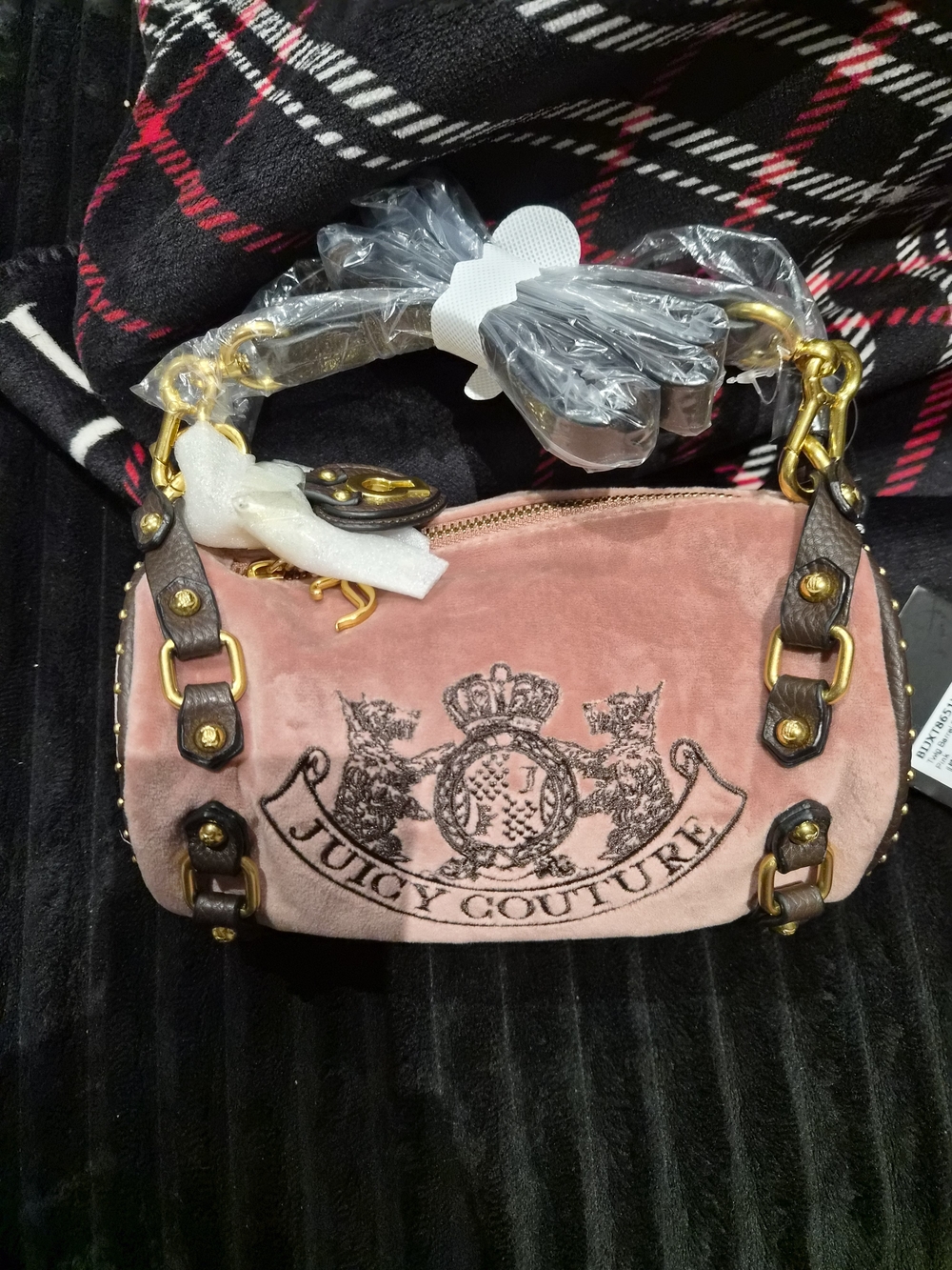 UK Juicy Couture Dusty Pink Velvet Crossbody with Gold Hardware
